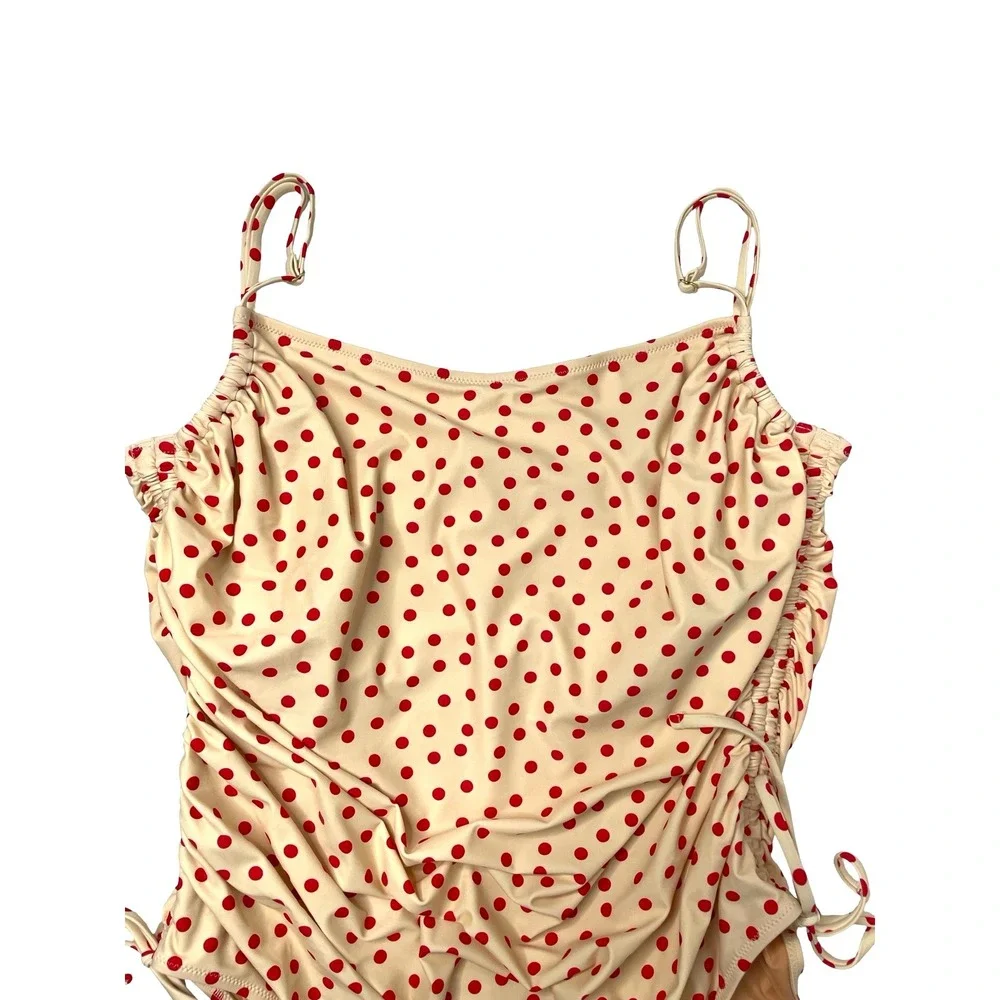 J. Crew Ruched one-piece swimsuit with side ties in red dot print Size 22